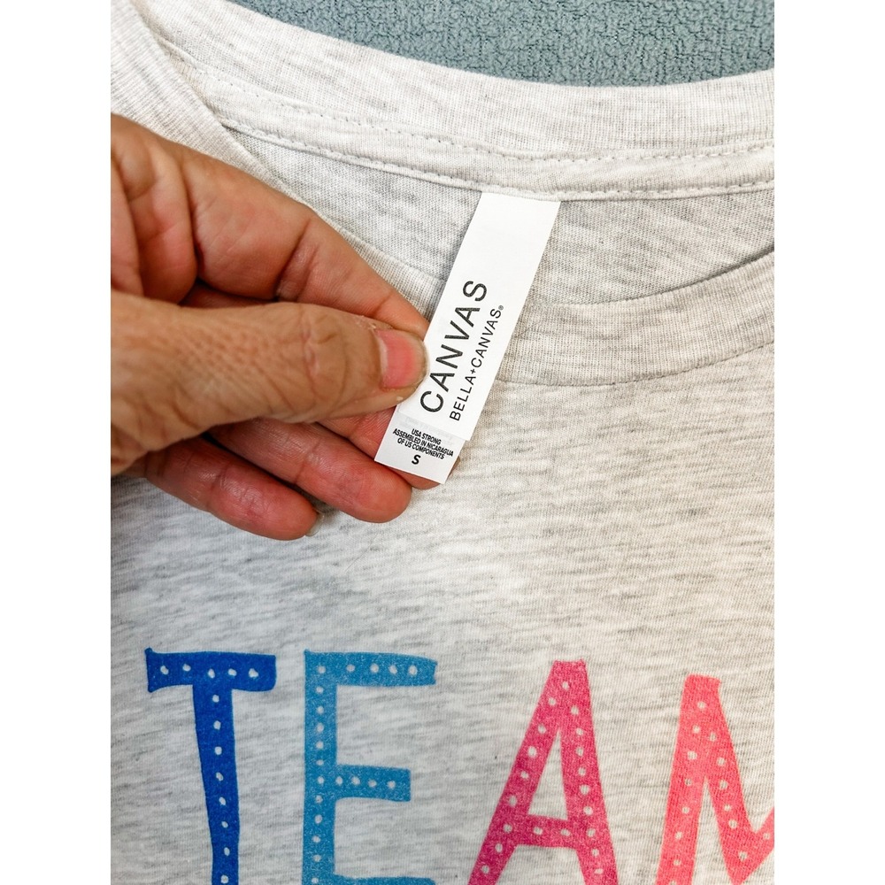 Bella+Canvas Womens T-Shirt Team Dew Drop Graphic Cotton Gray Short Sleeve S - Picture 3 of 9